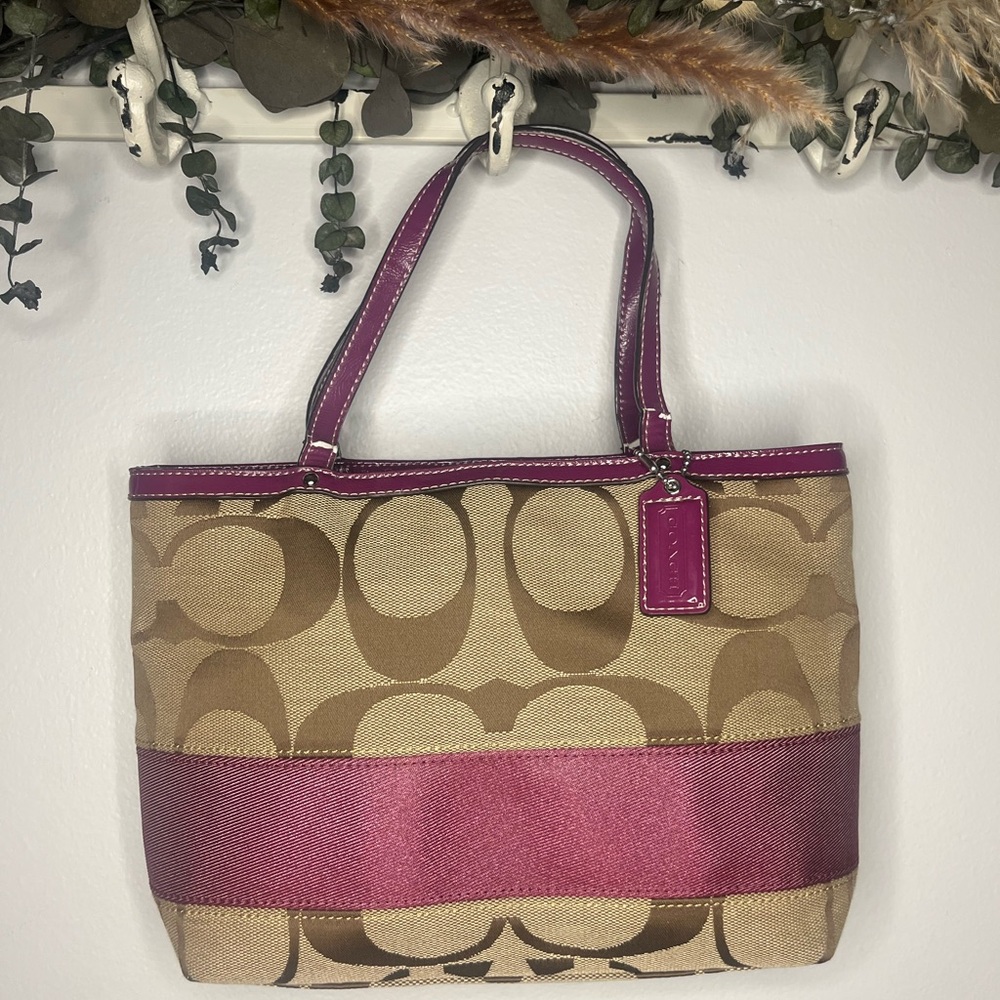 Coach Signature Striped Canvas Mini Tote Bag